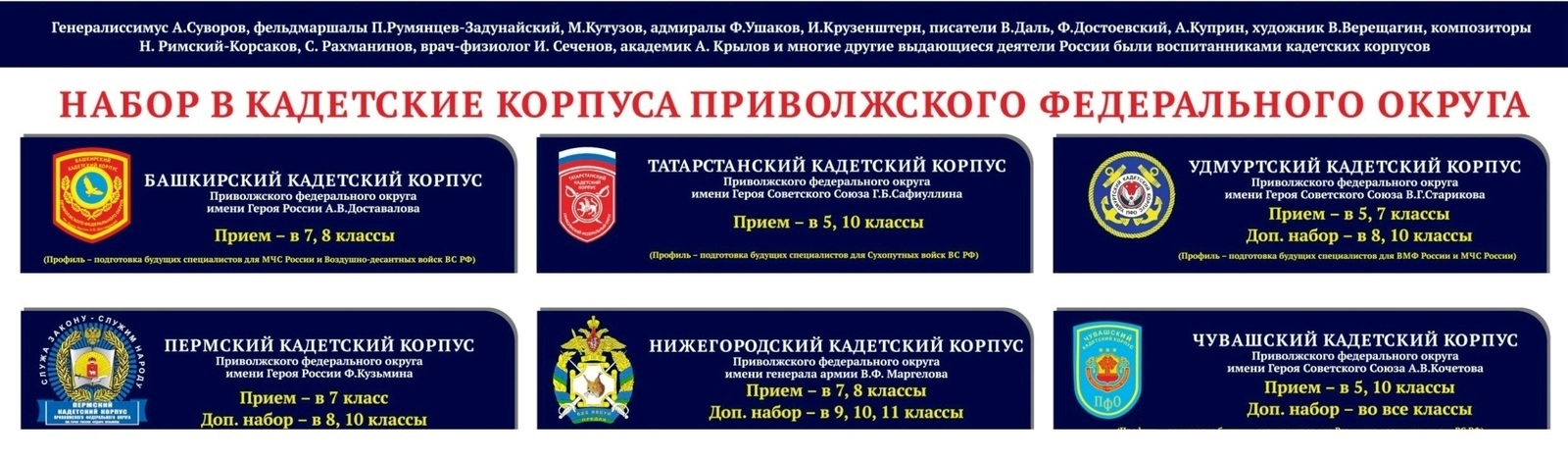 Для информирования о приёме в кадетские корпуса ПФО