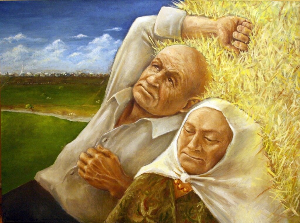 Старик с младенцем на руках картина